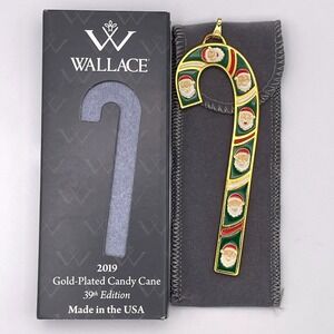 Wallace 2019 Gold-Plated Candy‎ Cane Ornament 39th Edition Santa Claus Christmas